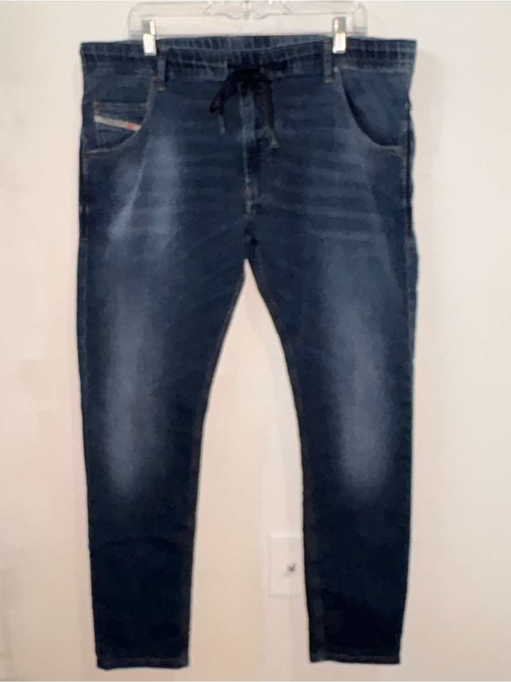 Diesel Slim Drawstring Jeans in Dark Blue Wash